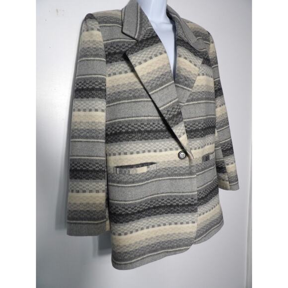 Braeton Small Wool Blazer Jacket Aztec Southwestern Gray Wool Office Career 90s - Picture 14 of 16